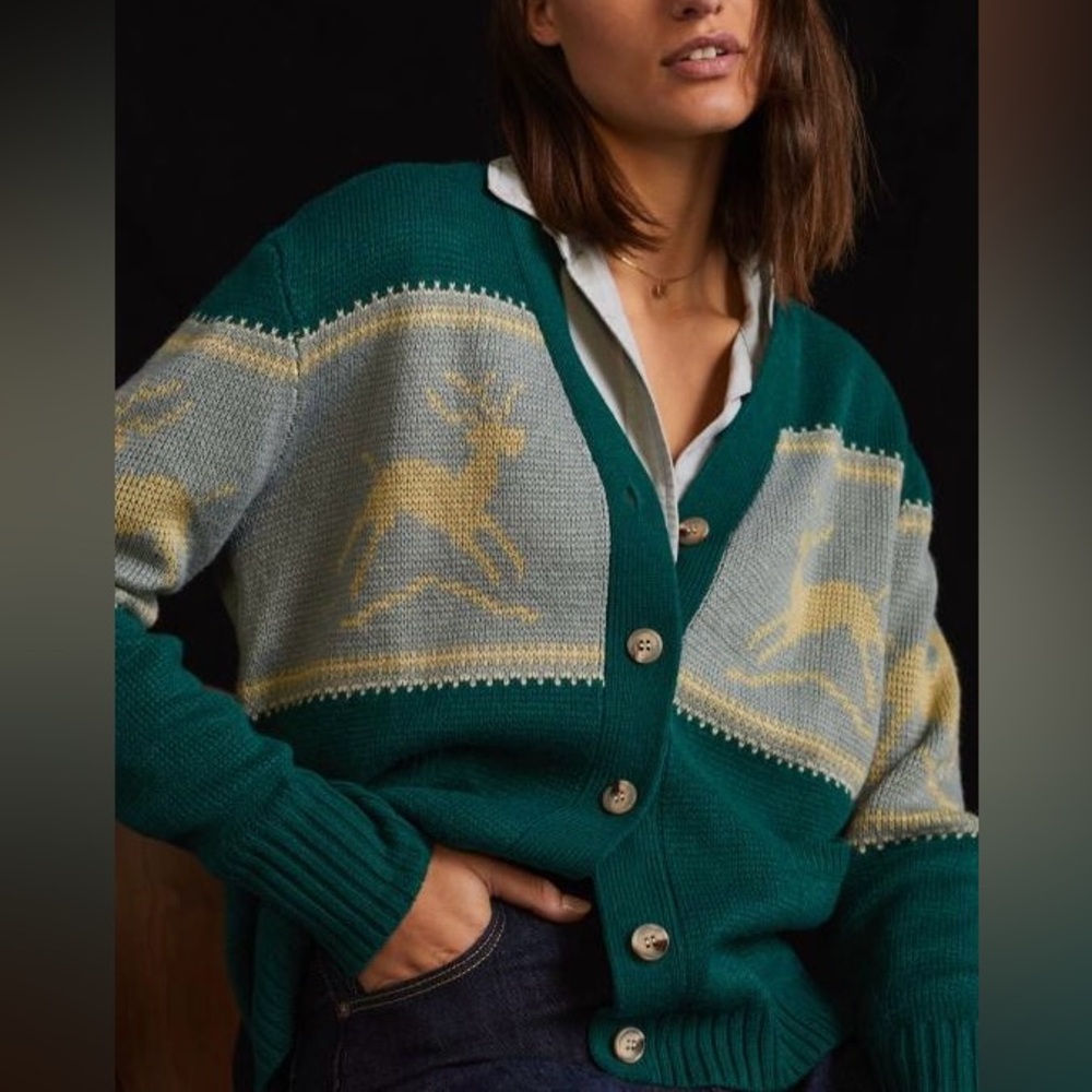 anthropologie tiny reindeer sweater cardigan | size small